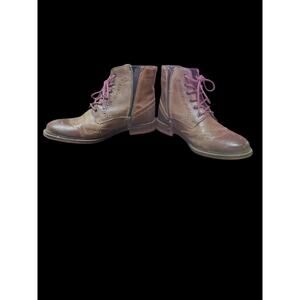 Steve Madden Hazy Brown leather wingtip boots with lace up & side zipper-size 7